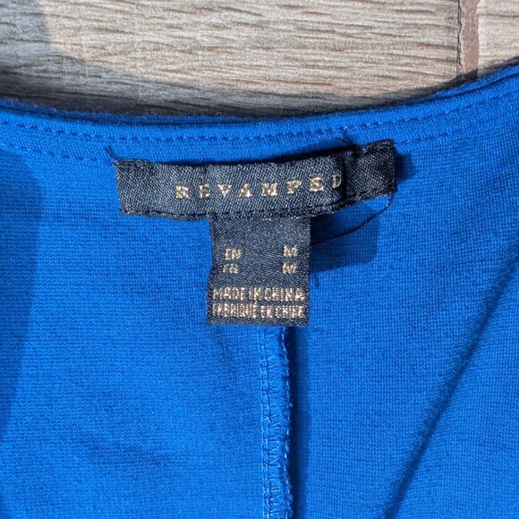 Revamped Women’s Blue Bodycon Midi Dress Size M Cap Sleeve Scoop Neck - Picture 3 of 5